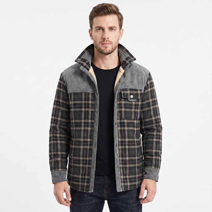 Men's Plaid Fleece-Lined Jacket Sherpa Lined Flannel Shirt Coat