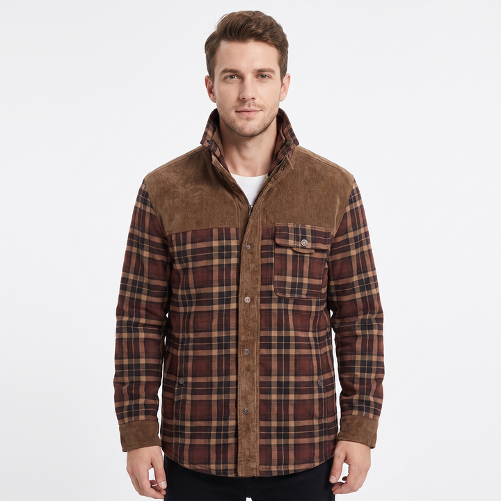 Men's Plaid Fleece-Lined Jacket Sherpa Lined Flannel Shirt Coat