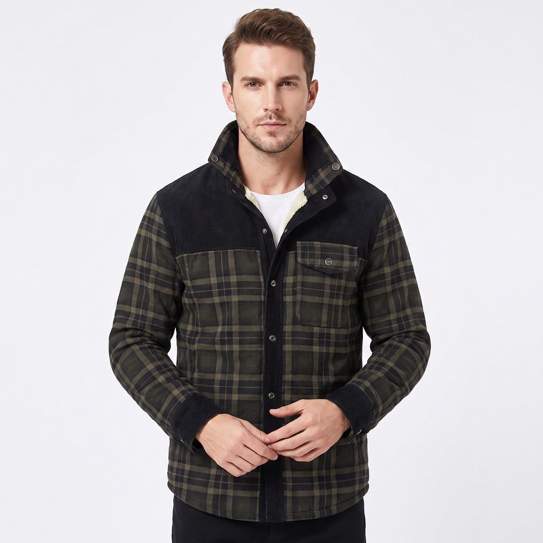 Men's Plaid Fleece-Lined Jacket Sherpa Lined Flannel Shirt Coat
