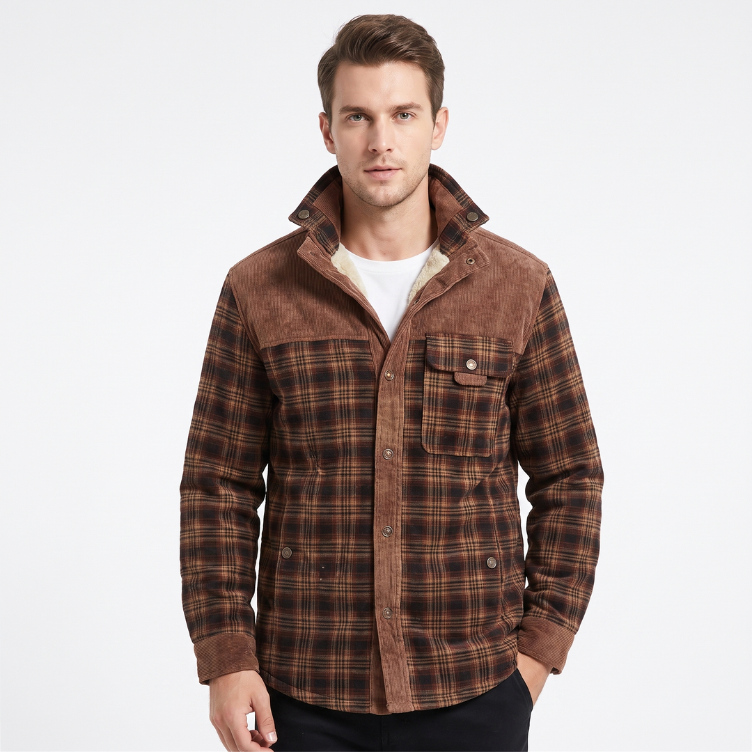 Men's Plaid Fleece-Lined Jacket Sherpa Lined Flannel Shirt Coat