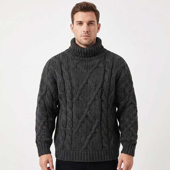 Men's Cable Knit Turtleneck Sweater Chunky Oversized Pullover