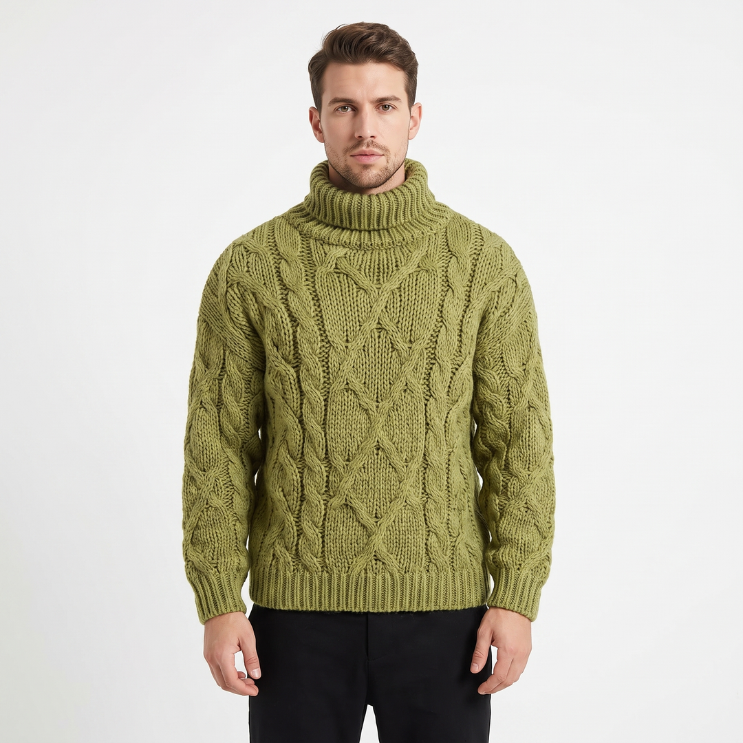 Men's Cable Knit Turtleneck Sweater Chunky Oversized Pullover