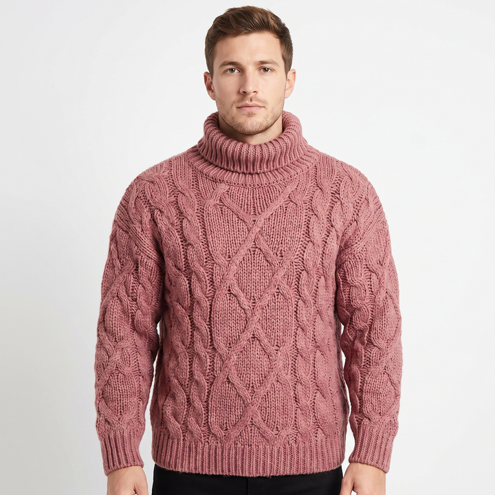 Men's Cable Knit Turtleneck Sweater Chunky Oversized Pullover