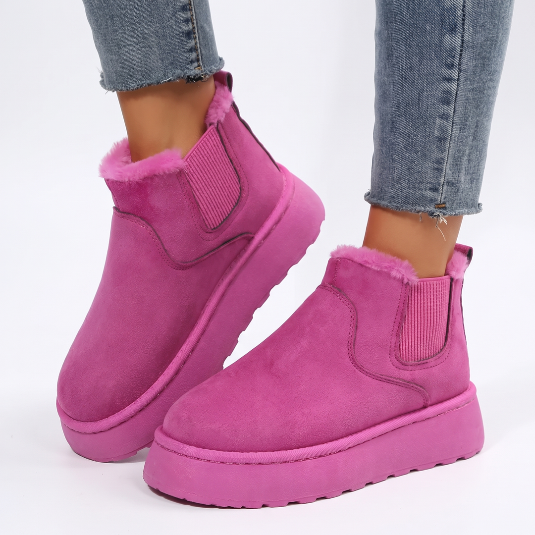 Women's Fur Lined Chelsea Boots Platform Suede Ankle Boots