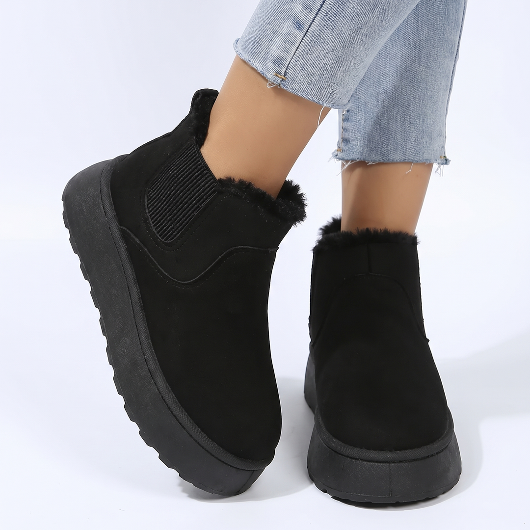 Women's Fur Lined Chelsea Boots Platform Suede Ankle Boots