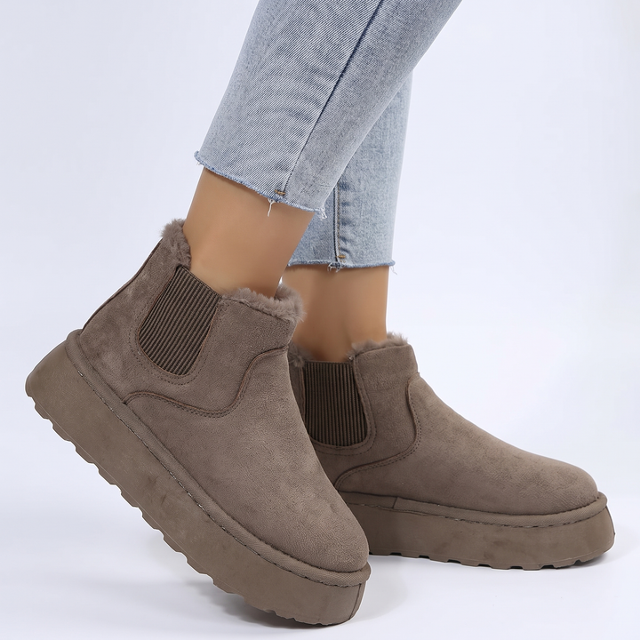 Women's Fur Lined Chelsea Boots Platform Suede Ankle Boots