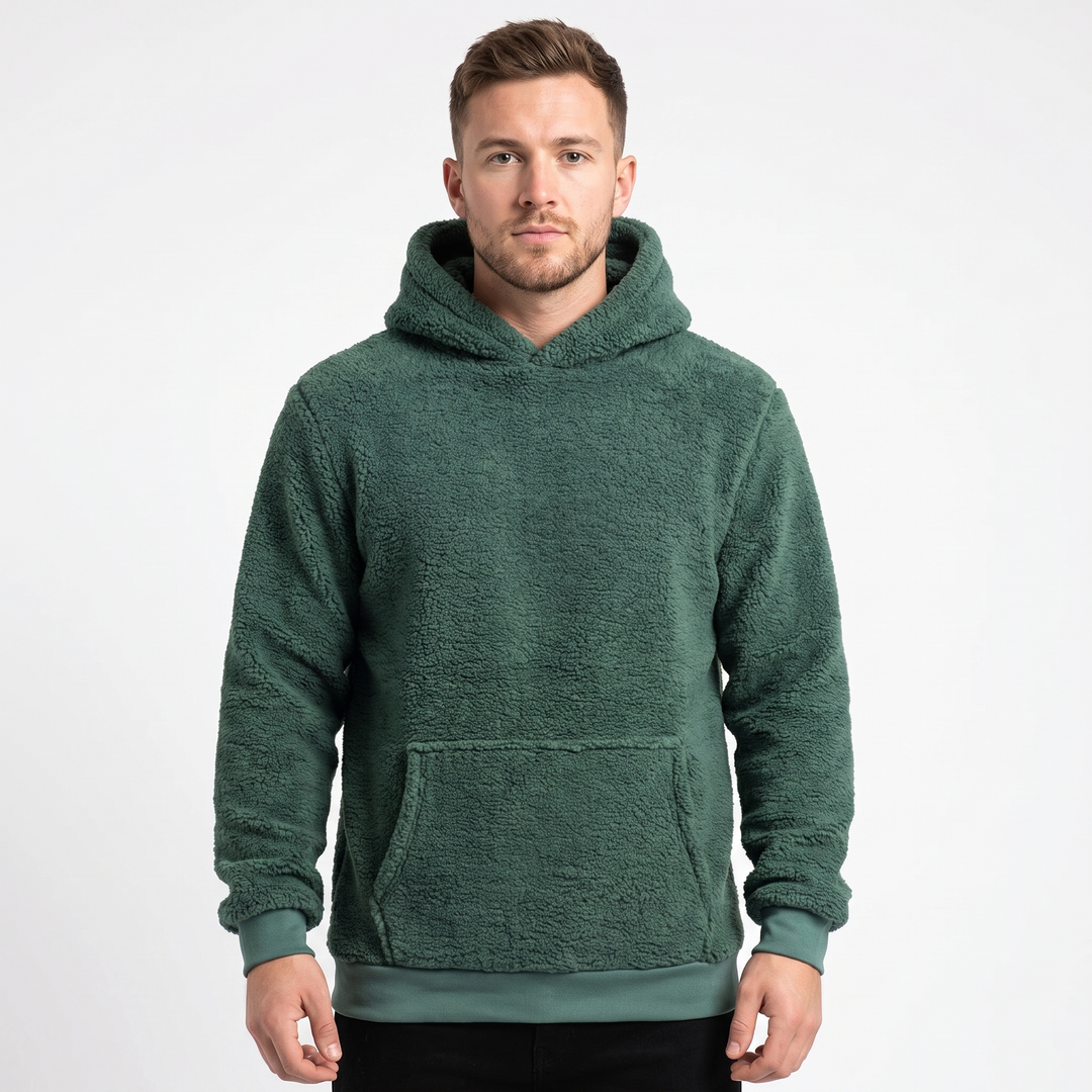 Men's Sherpa Fleece Hoodie Teddy Pullover With Kangaroo Pocket