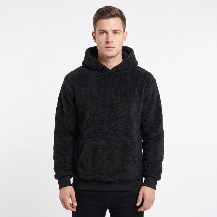 Men's Sherpa Fleece Hoodie Teddy Pullover With Kangaroo Pocket