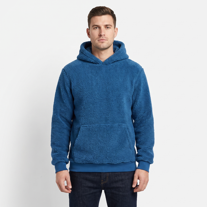 Men's Sherpa Fleece Hoodie Teddy Pullover With Kangaroo Pocket
