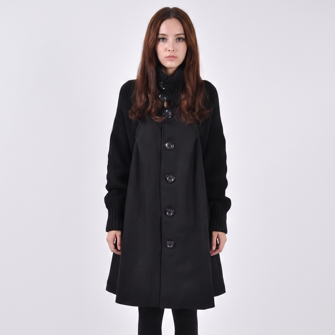 Women's Wool Blend Swing Coat A-Line Button Front Overcoat