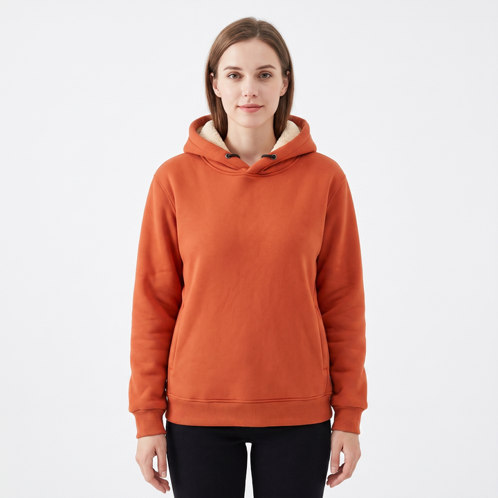Unisex Fleece Lined Hoodie Thick Lambswool Warm Pullover