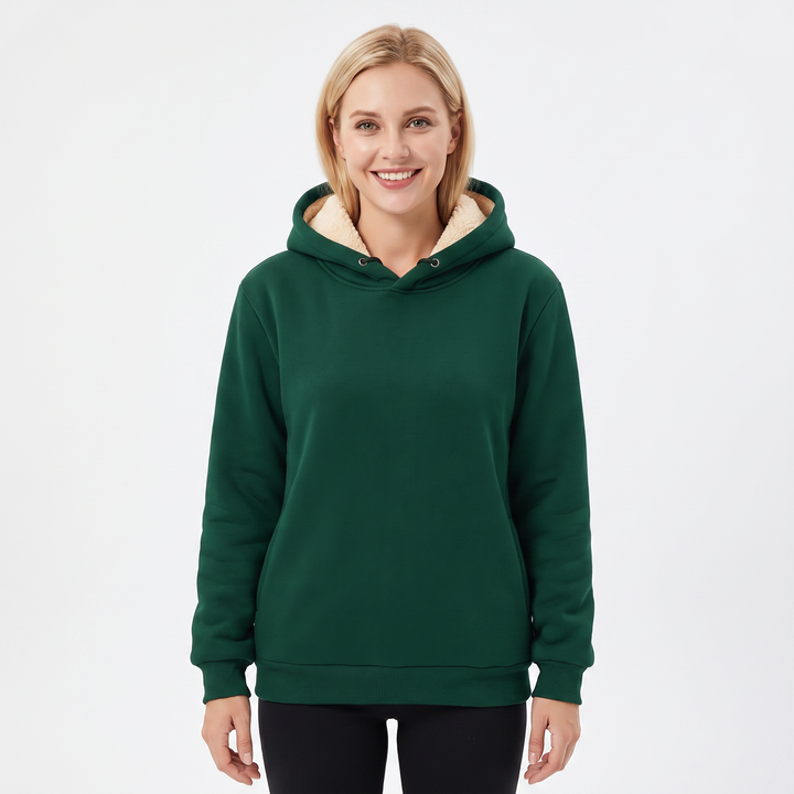 Unisex Fleece Lined Hoodie Thick Lambswool Warm Pullover