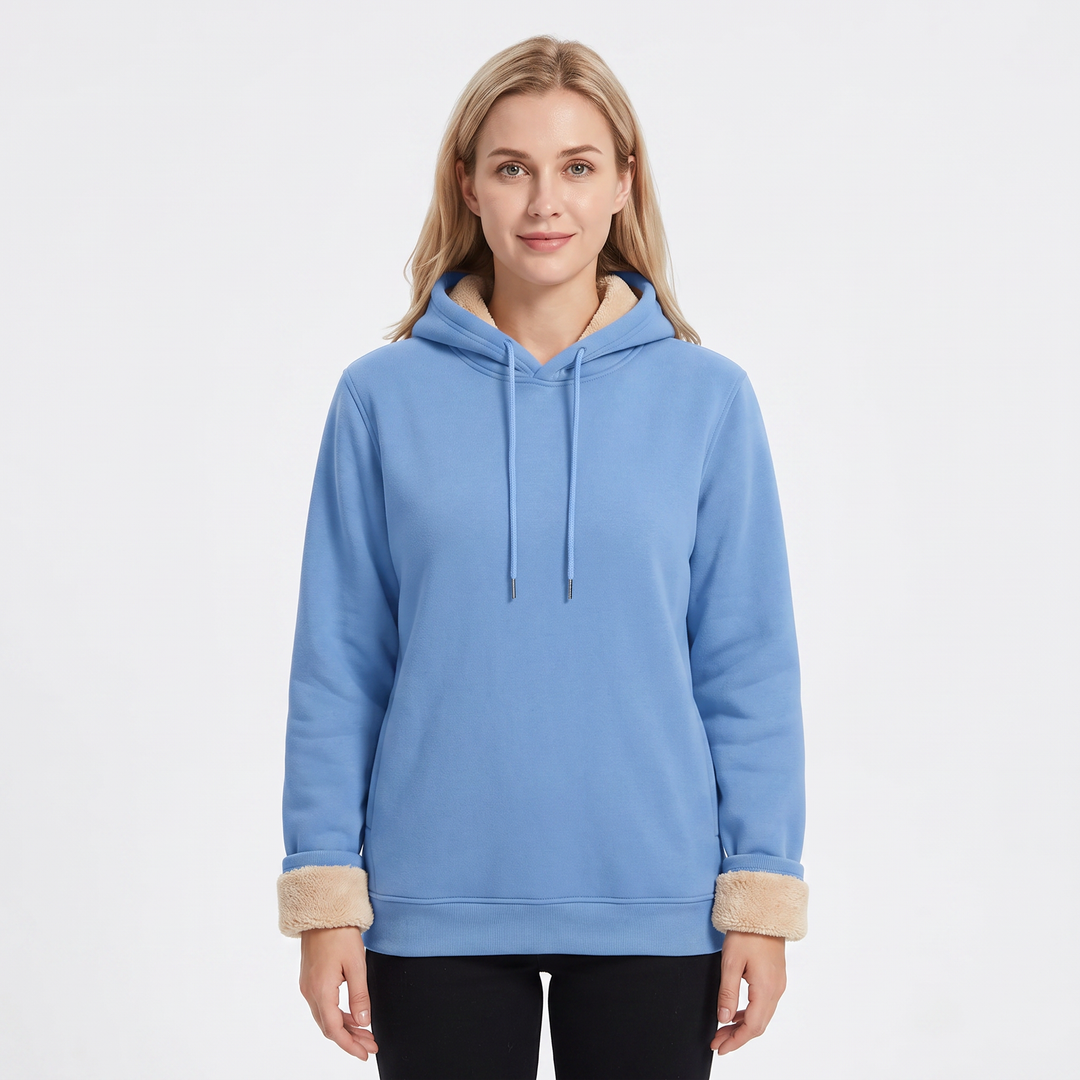 Unisex Fleece Lined Hoodie Thick Lambswool Warm Pullover