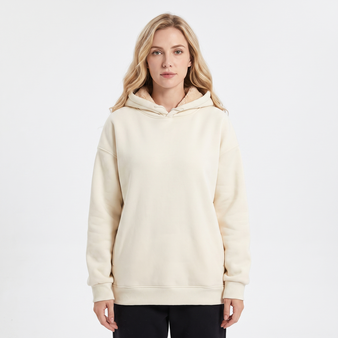 Unisex Fleece Lined Hoodie Thick Lambswool Warm Pullover