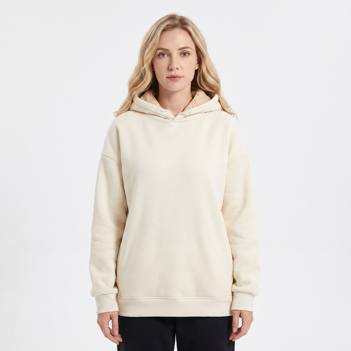 Unisex Fleece Lined Hoodie Thick Lambswool Warm Pullover