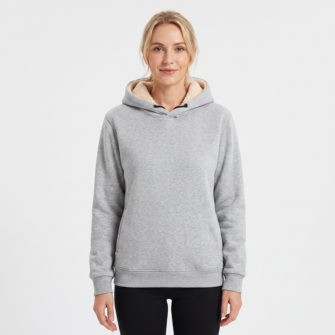 Unisex Fleece Lined Hoodie Thick Lambswool Warm Pullover