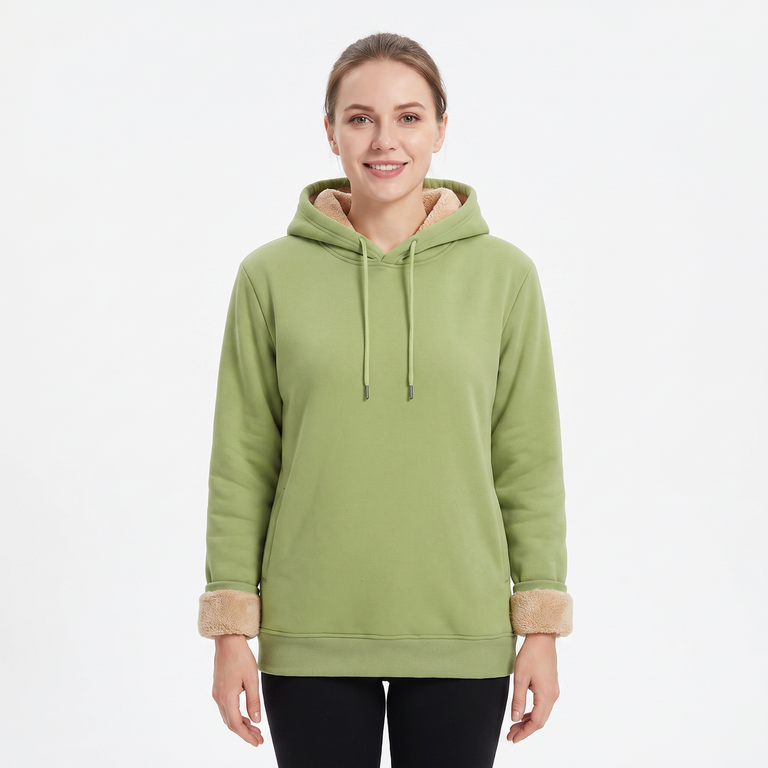 Unisex Fleece Lined Hoodie Thick Lambswool Warm Pullover