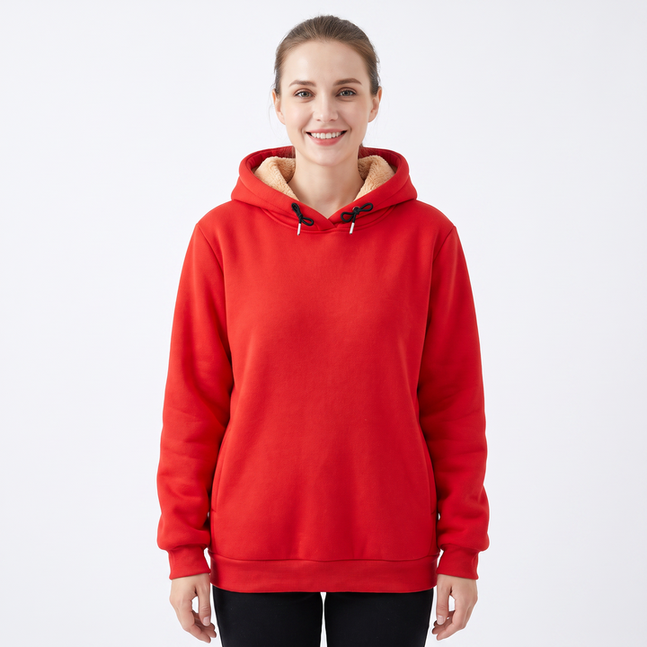 Unisex Fleece Lined Hoodie Thick Lambswool Warm Pullover