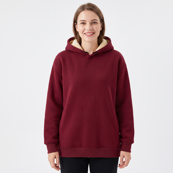 Unisex Fleece Lined Hoodie Thick Lambswool Warm Pullover