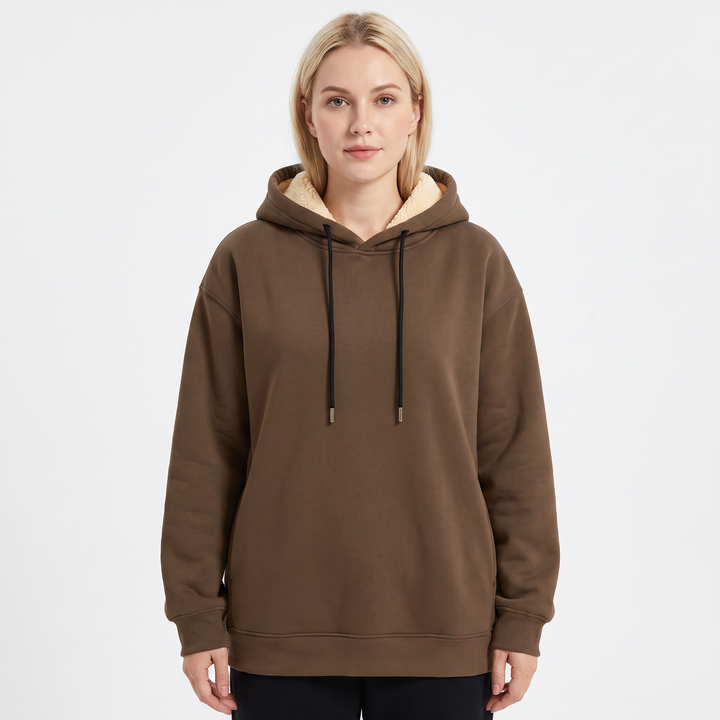 Unisex Fleece Lined Hoodie Thick Lambswool Warm Pullover