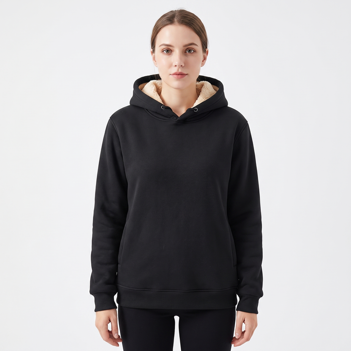 Unisex Fleece Lined Hoodie Thick Lambswool Warm Pullover