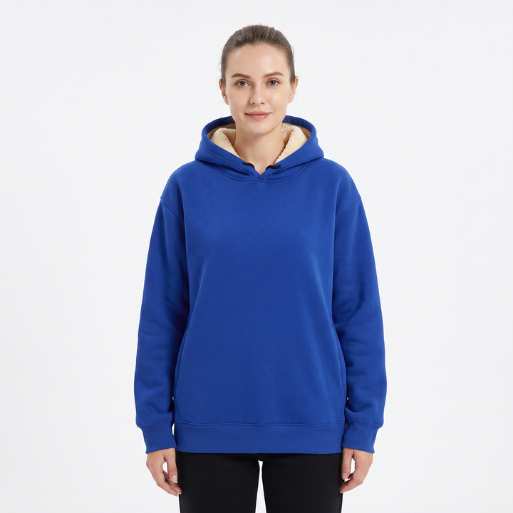 Unisex Fleece Lined Hoodie Thick Lambswool Warm Pullover