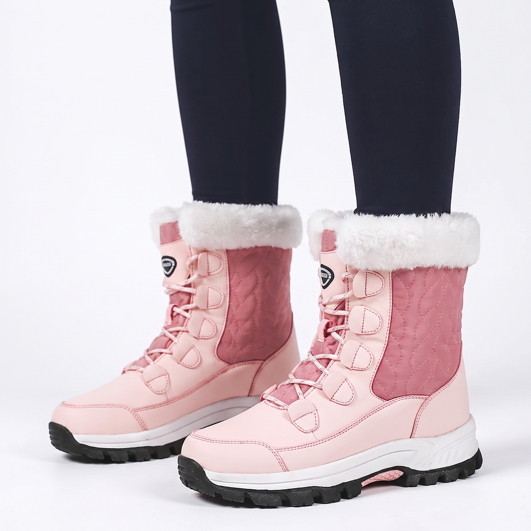 Women's Fur Trim Snow Boots Waterproof Quilted Winter Boots