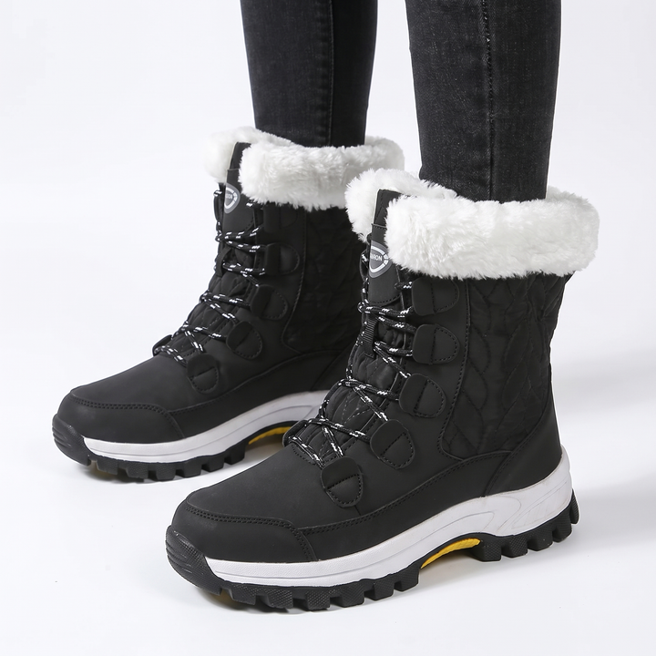 Women's Fur Trim Snow Boots Waterproof Quilted Winter Boots