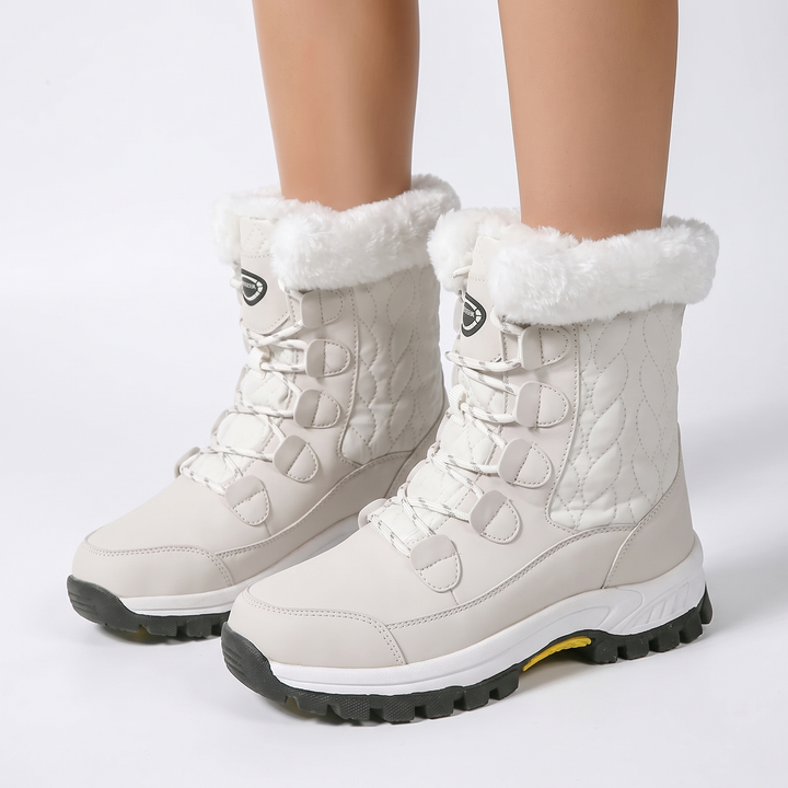 Women's Fur Trim Snow Boots Waterproof Quilted Winter Boots