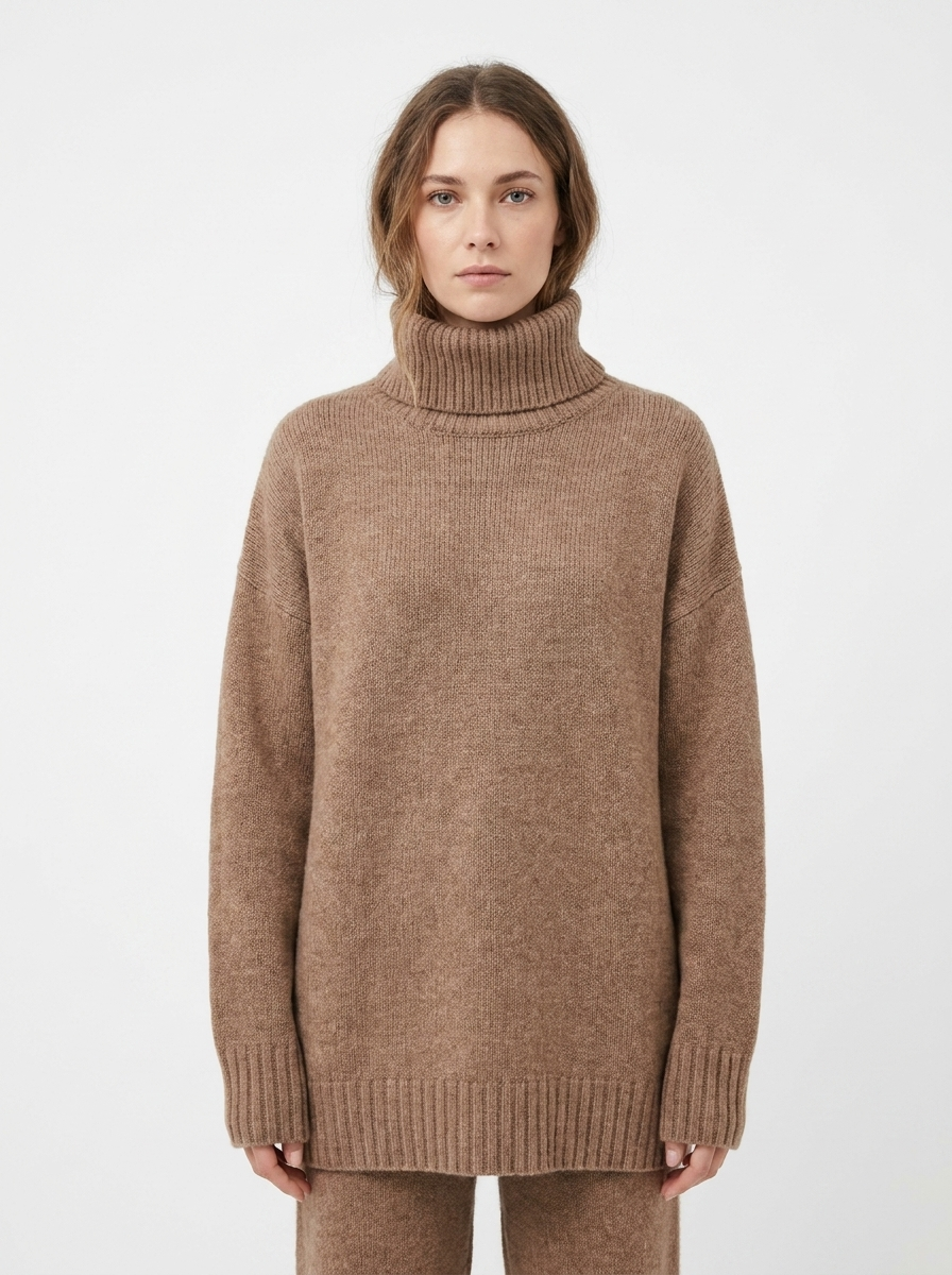 Women's Oversized Turtleneck Sweater Chunky Knit Tunic Pullover