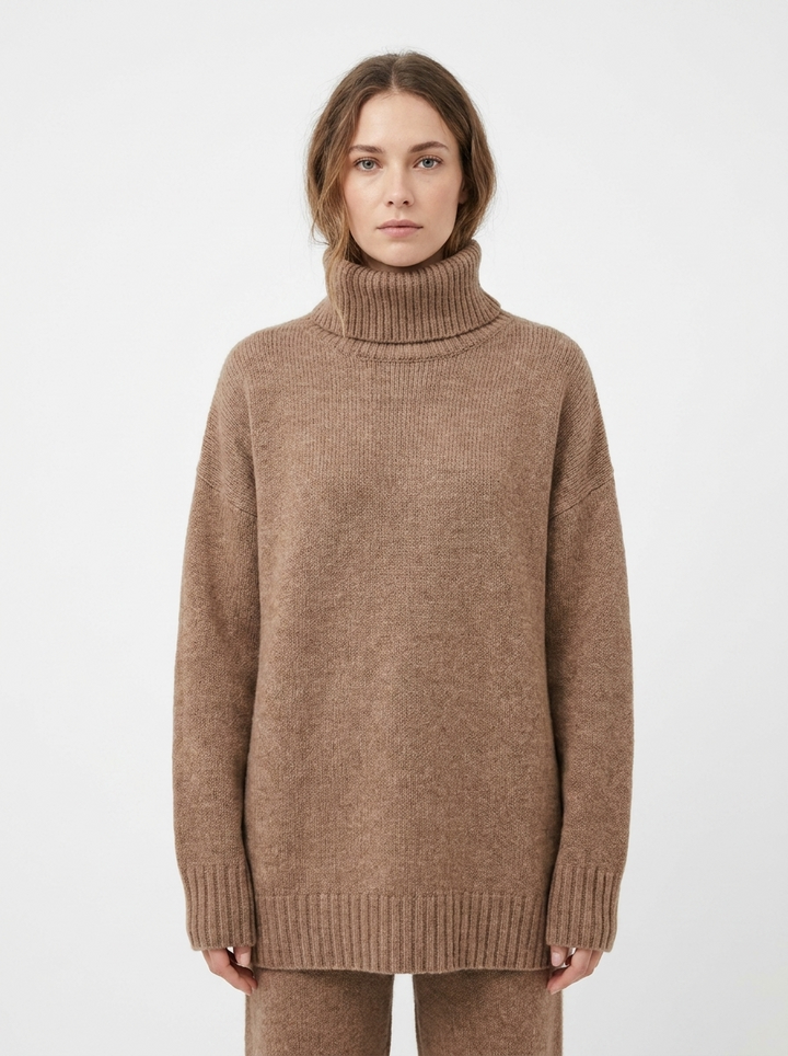 Women's Oversized Turtleneck Sweater Chunky Knit Tunic Pullover