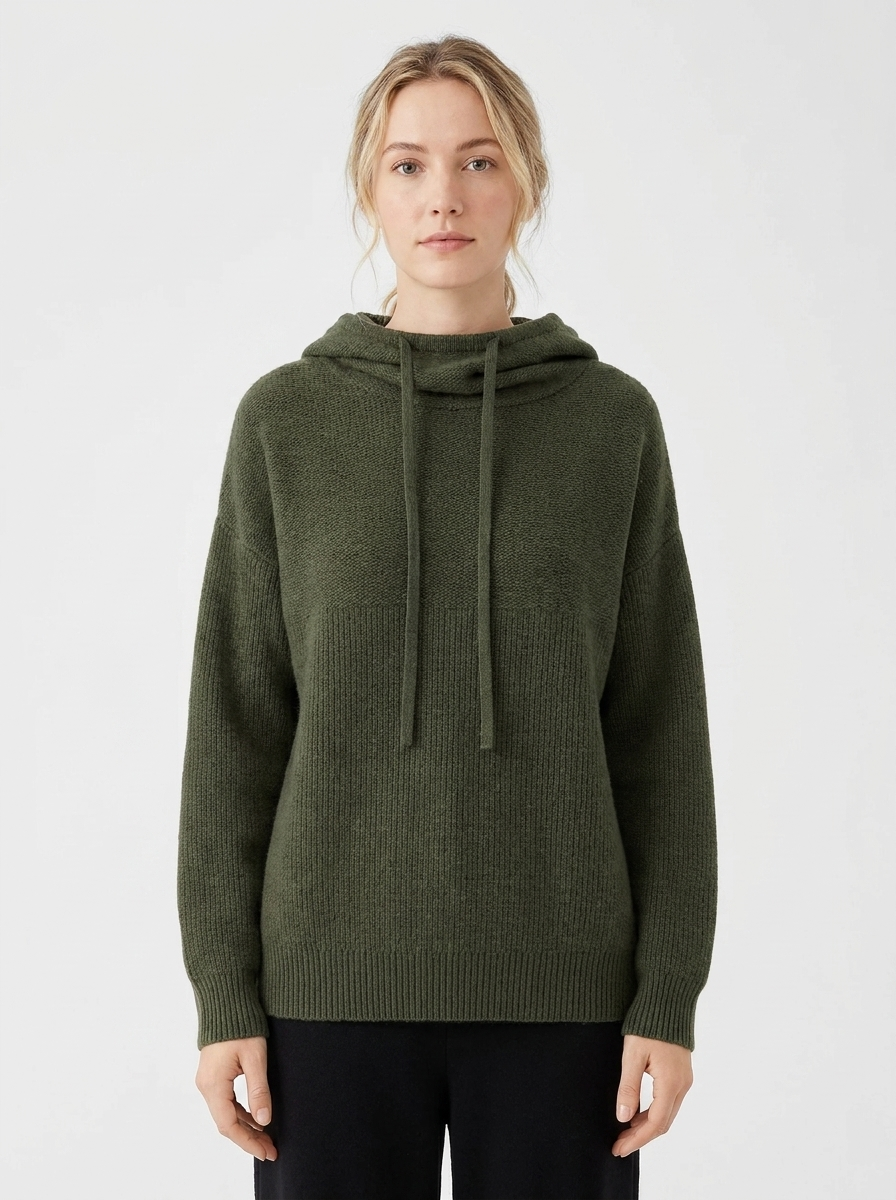 Women's Knit Hoodie Sweater Drawstring Cowl Neck Oversized