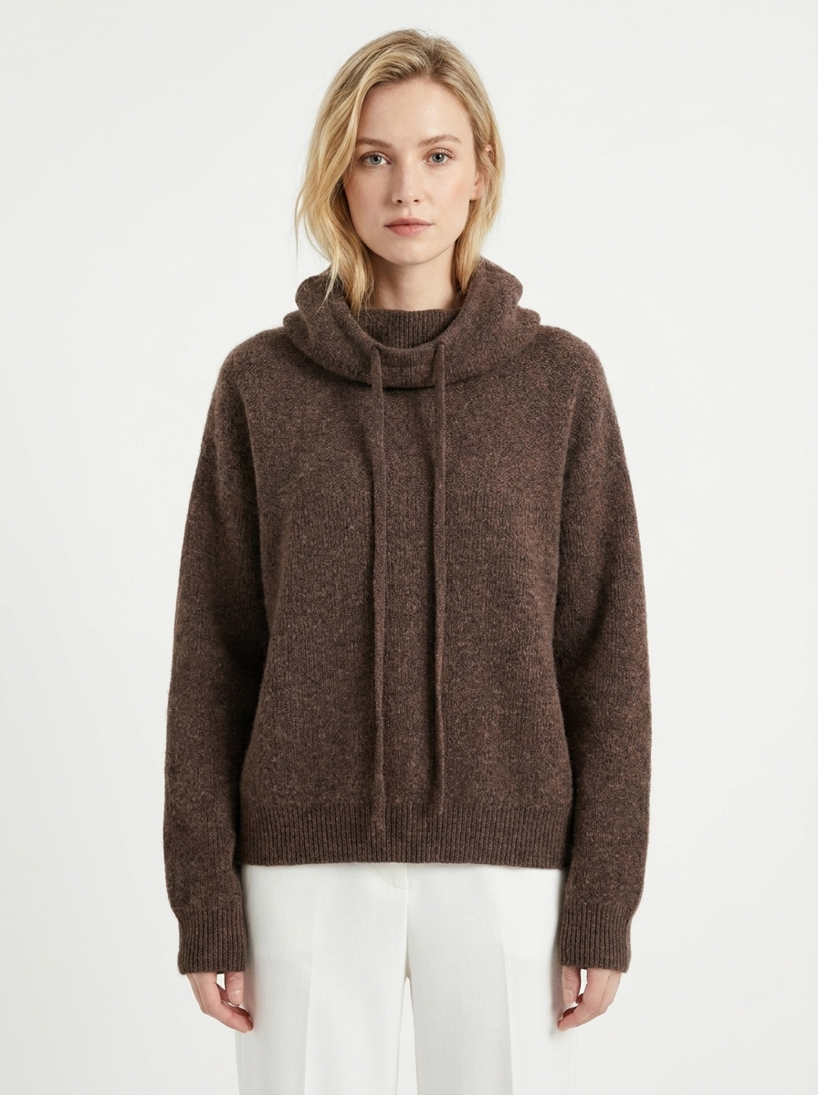 Women's Knit Hoodie Sweater Drawstring Cowl Neck Oversized