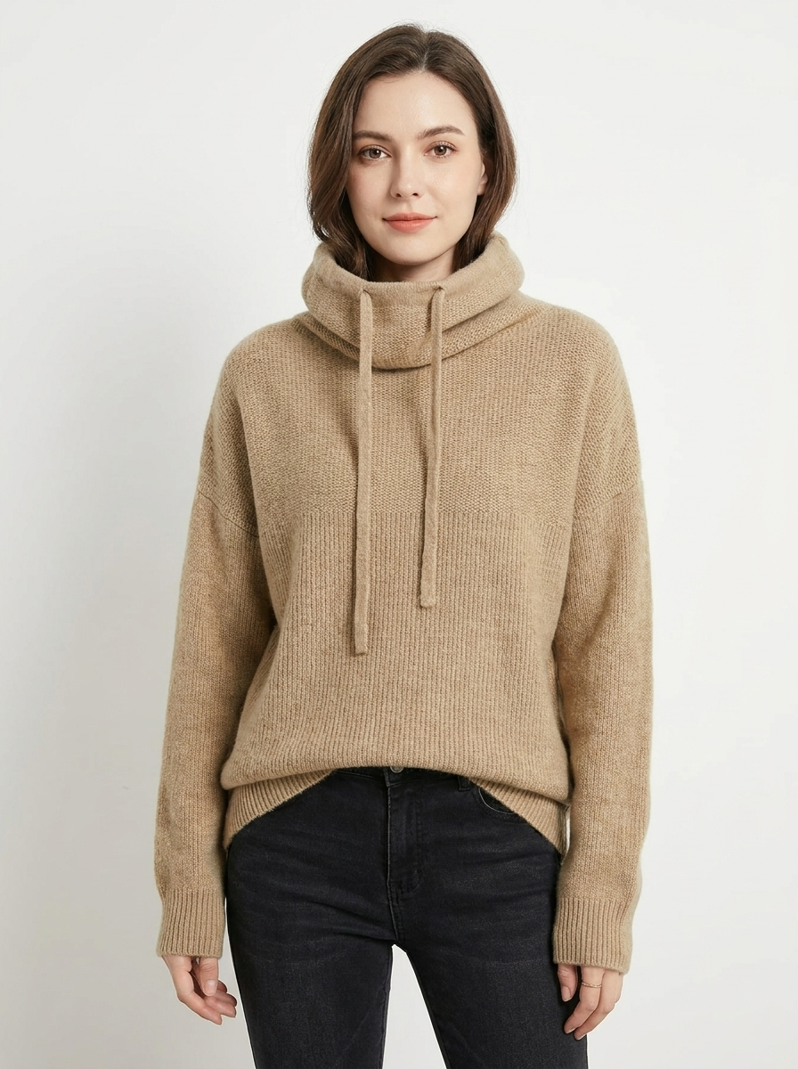 Women's Knit Hoodie Sweater Drawstring Cowl Neck Oversized