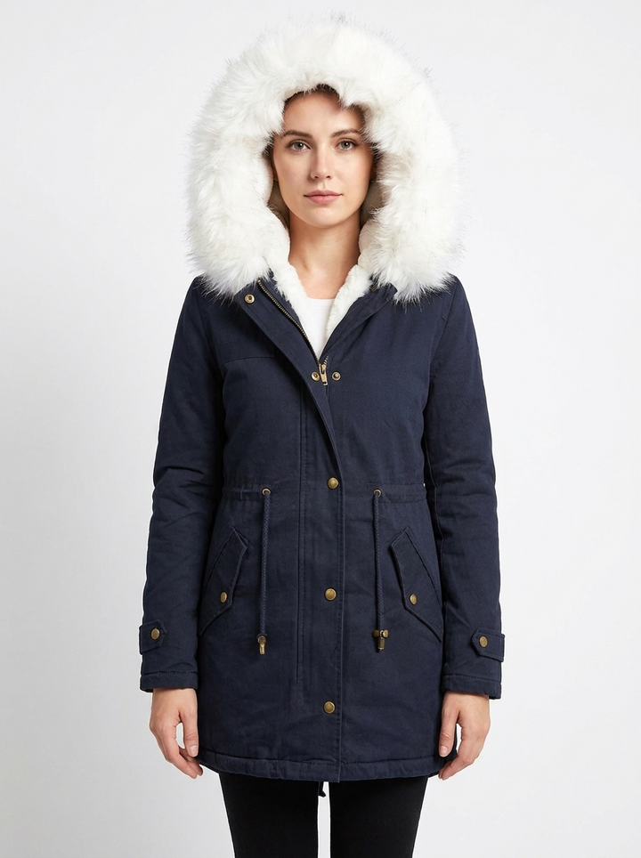 Women's Faux Fur Hooded Parka Fleece-Lined Winter Coat