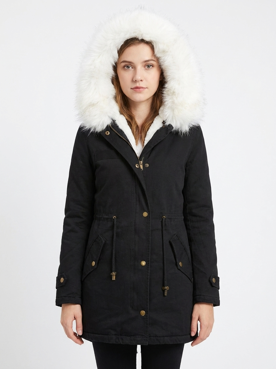 Women's Faux Fur Hooded Parka Fleece-Lined Winter Coat