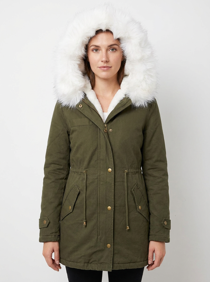 Women's Faux Fur Hooded Parka Fleece-Lined Winter Coat
