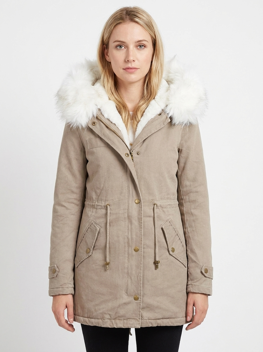 Women's Faux Fur Hooded Parka Fleece-Lined Winter Coat