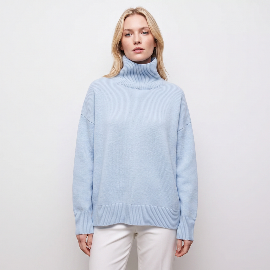 Women's Turtleneck Sweater Short Sleeve Oversized Knit Pullover