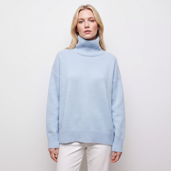 Women's Turtleneck Sweater Short Sleeve Oversized Knit Pullover