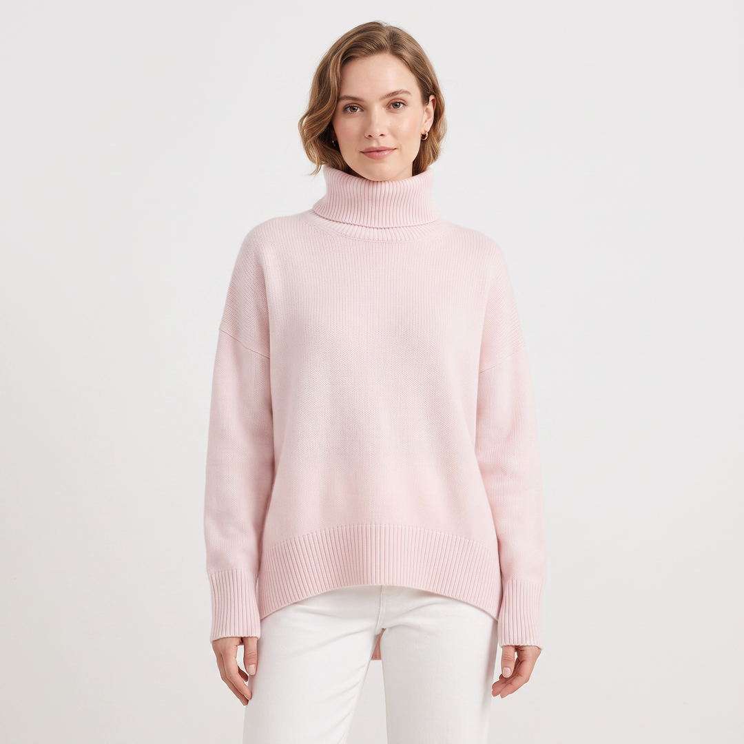 Women's Turtleneck Sweater Short Sleeve Oversized Knit Pullover