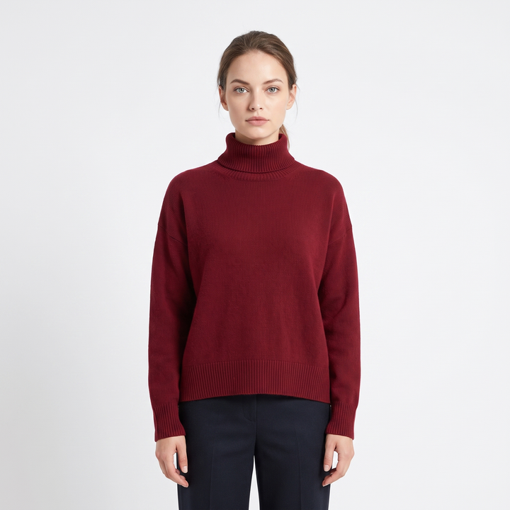 Women's Turtleneck Sweater Short Sleeve Oversized Knit Pullover