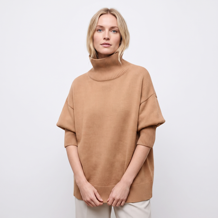 Women's Turtleneck Sweater Short Sleeve Oversized Knit Pullover