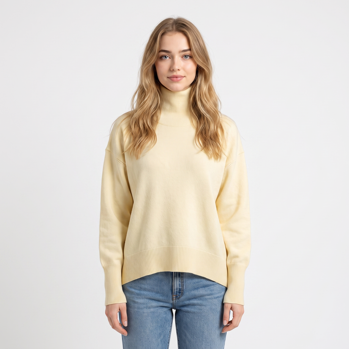 Women's Turtleneck Sweater Short Sleeve Oversized Knit Pullover