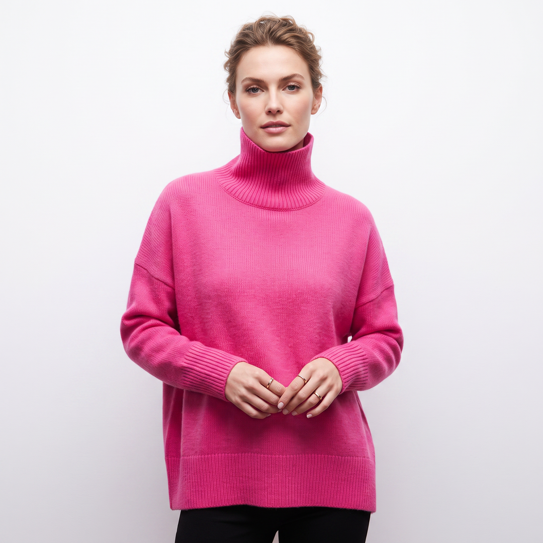 Women's Turtleneck Sweater Short Sleeve Oversized Knit Pullover