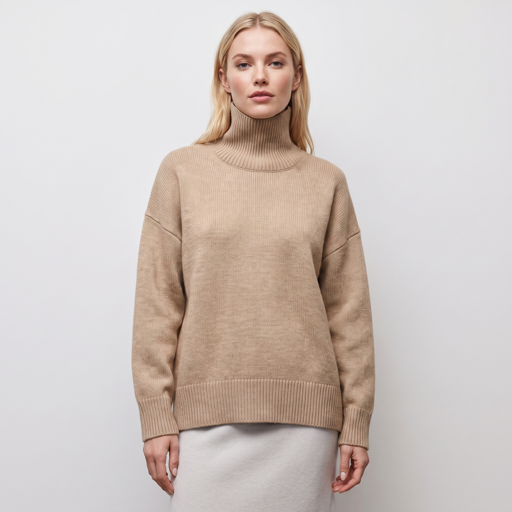Women's Turtleneck Sweater Short Sleeve Oversized Knit Pullover