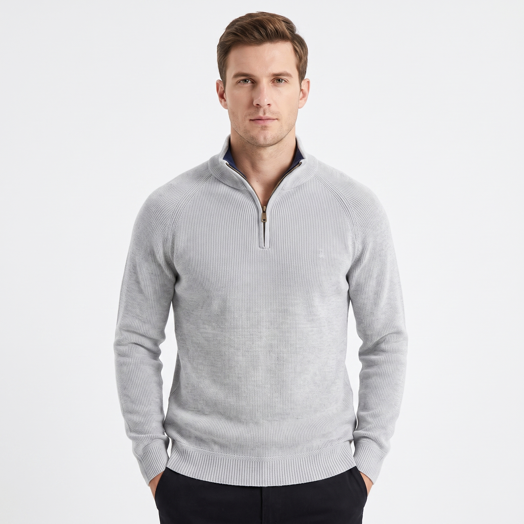 Men's Quarter Zip Sweater Cotton Knit Stand Collar Pullover