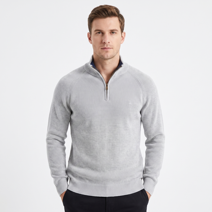 Men's Quarter Zip Sweater Cotton Knit Stand Collar Pullover