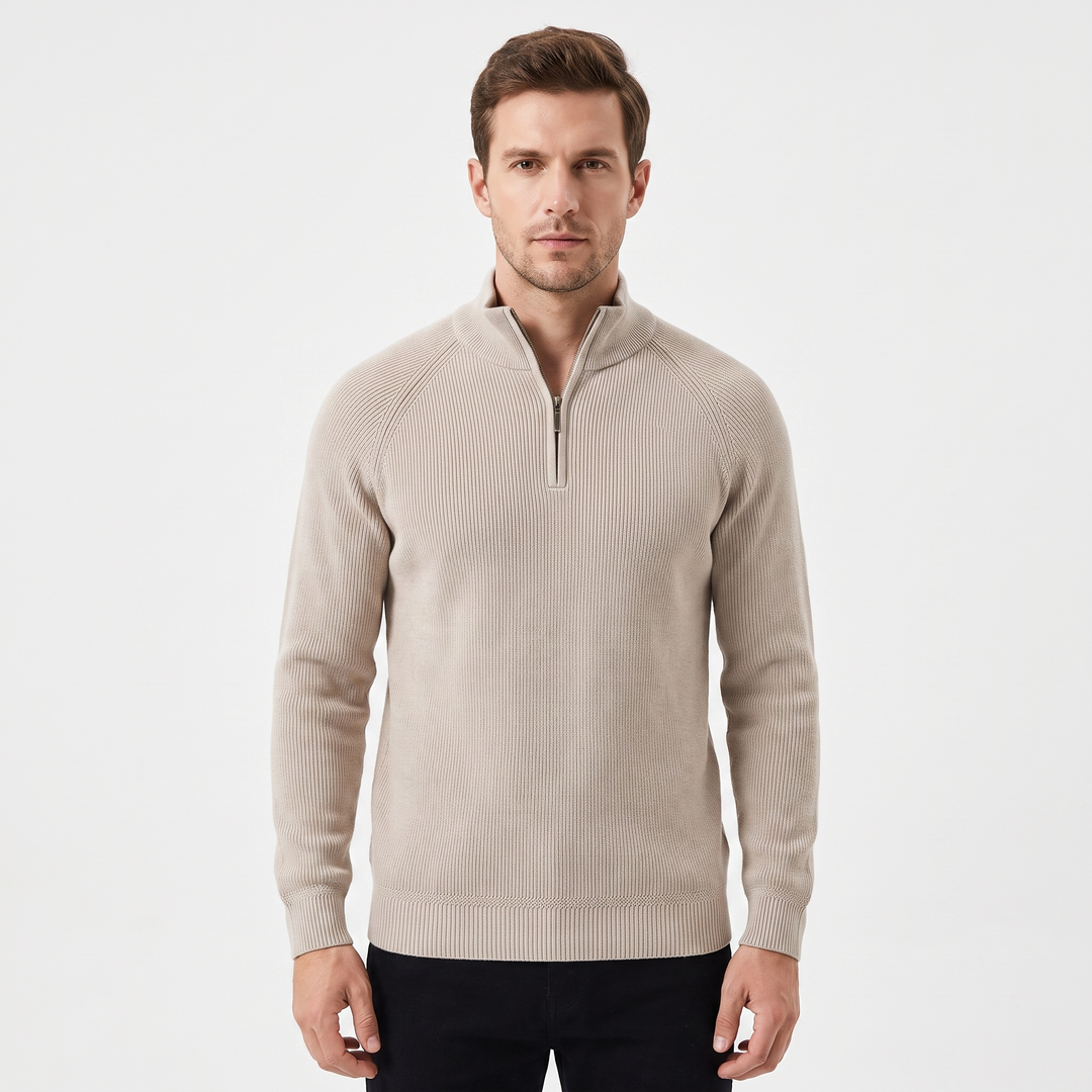 Men's Quarter Zip Sweater Cotton Knit Stand Collar Pullover