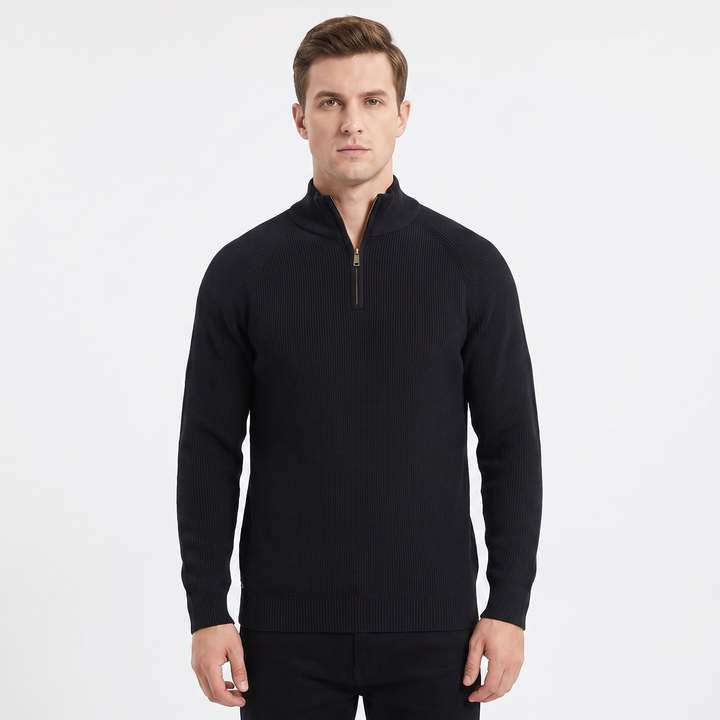 Men's Quarter Zip Sweater Cotton Knit Stand Collar Pullover